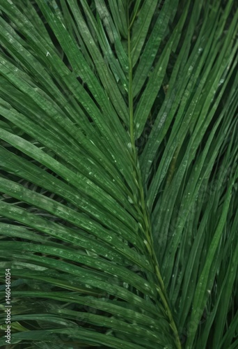 Emerald green palm leaf, close-up revealing fine details , natural, photography, green