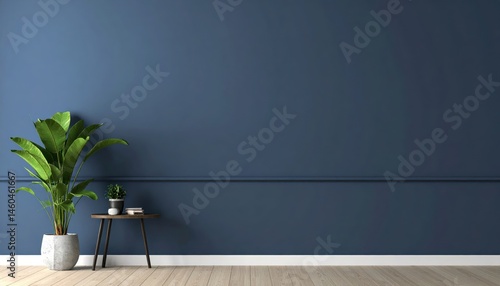 Modern dark blue home interior background wall mock up d render 