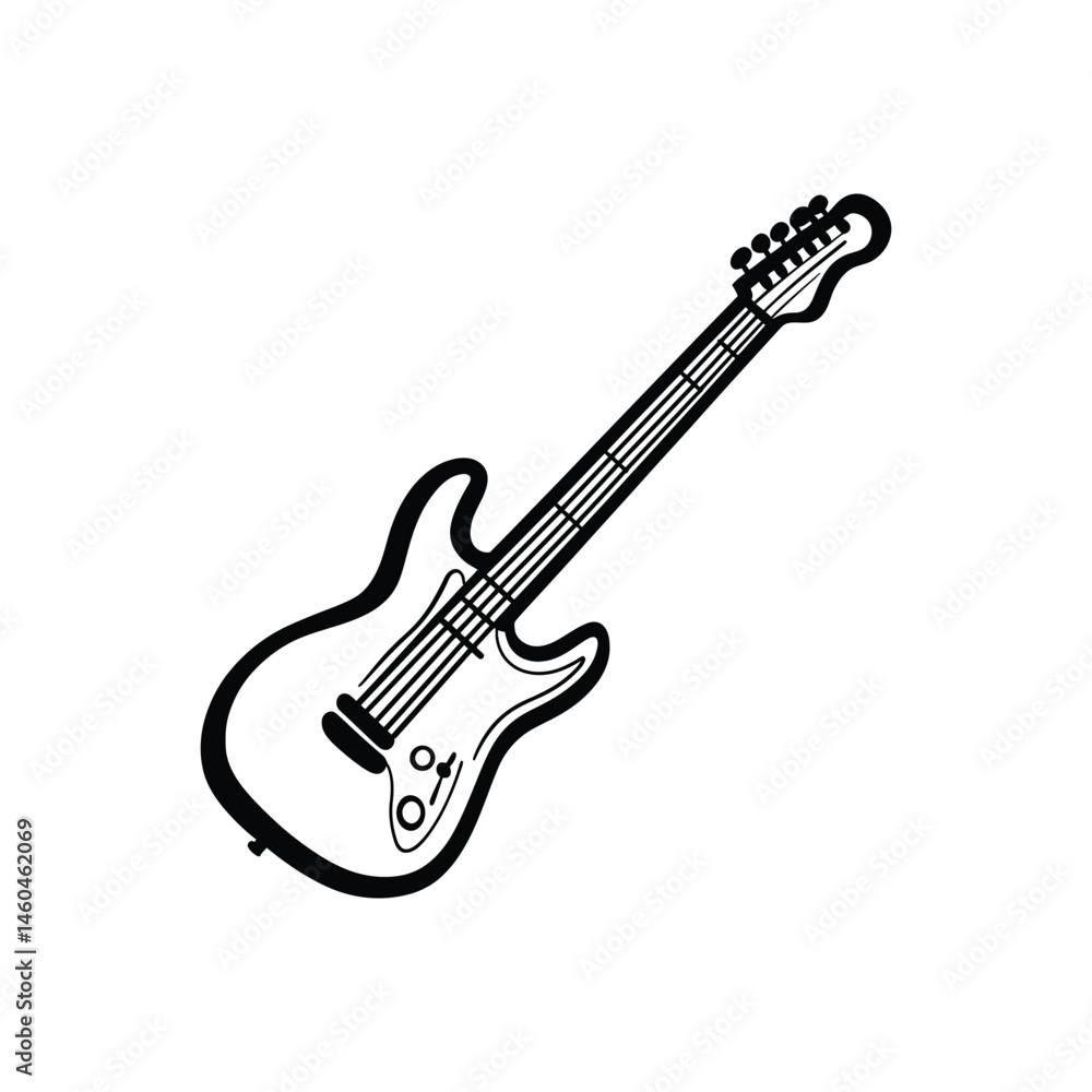 Obraz premium Electric Guitar Isolated on Transparent Background in Line Art Style