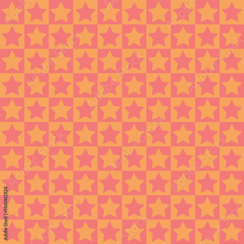 Geometric background. Checkered seamless pattern with stars. Abstract vector wallpaper. Chess board allover print for fabric, textile, paper, stationery, packaging, wrapping, polygraph