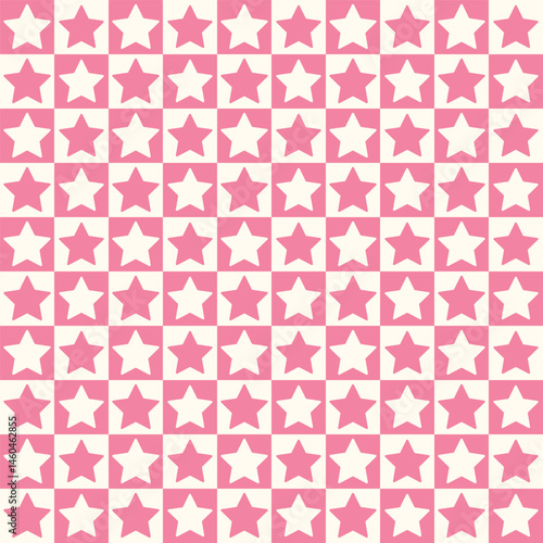 Geometric background. Checkered seamless pattern with stars. Abstract vector wallpaper. Chess board allover print for fabric, textile, paper, stationery, packaging, wrapping, polygraph