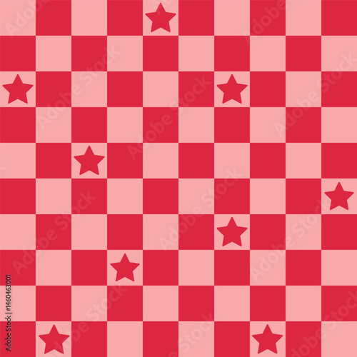 Geometric background. Checkered seamless pattern with stars. Abstract vector wallpaper. Chess board allover print for fabric, textile, paper, stationery, packaging, wrapping, polygraph