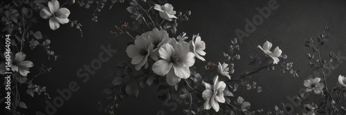 Subtle charcoal floral wallpaper, delicate vines & blossoms on a dark background , vines, grey background, nature