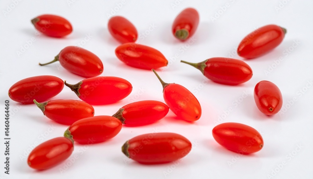 Fresh Red Goji Berries Scattered on White Background Healthy Superfood Fresh Red Goji Berries Scattered on White Background Healthy Superfood