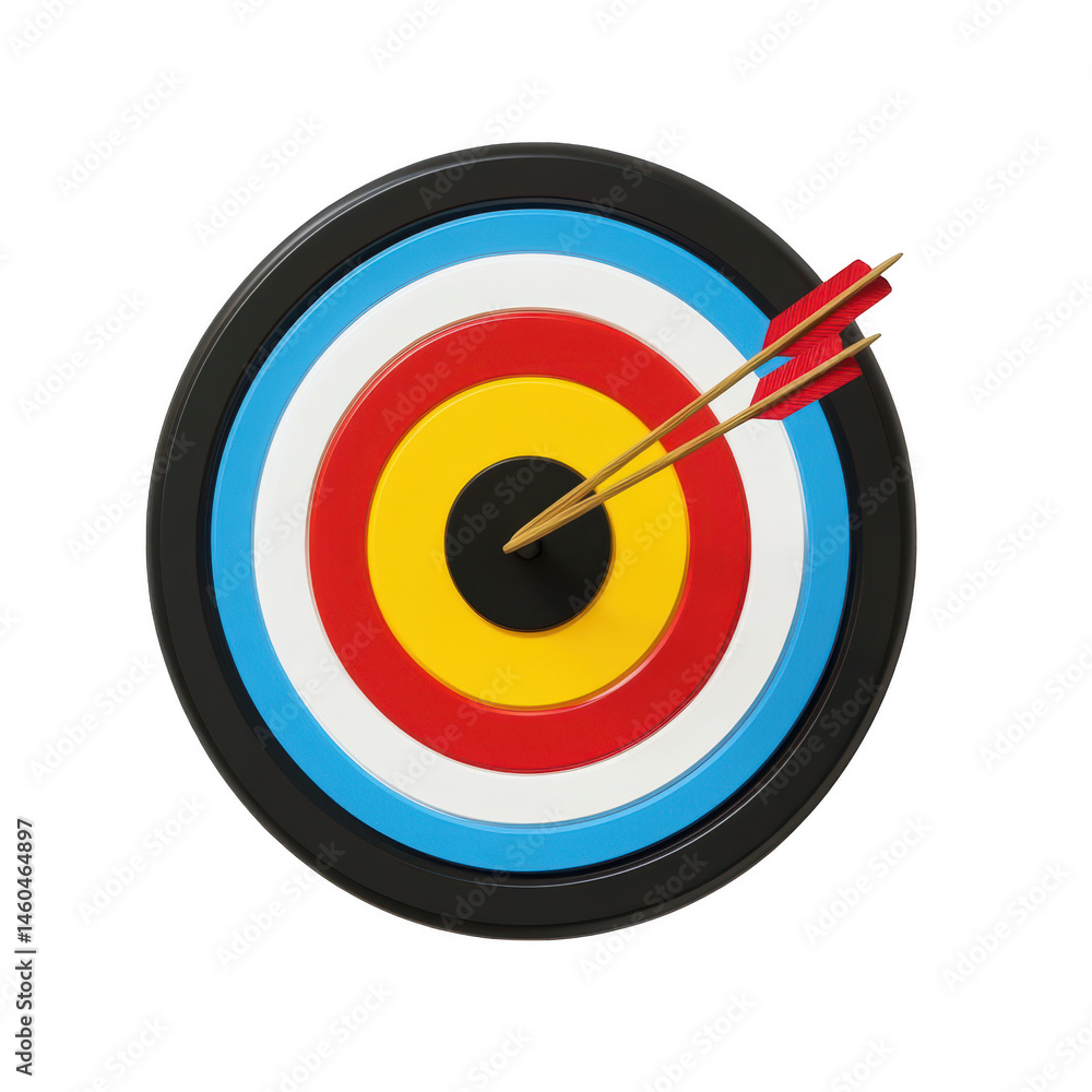 Colorful archery target bullseye success arrow hitting center aim red goal on transparent background Colorful archery target bullseye success arrow hitting center aim red goal on transparent background