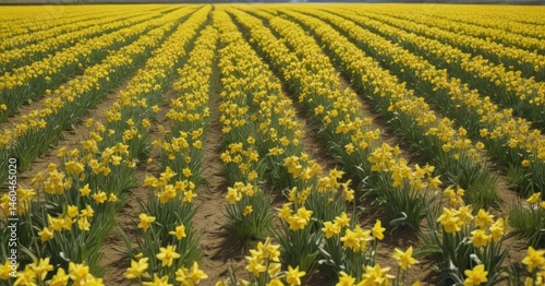 Expansive field of daffodils, sunny day, cheerful yellow carpet , nature, botany