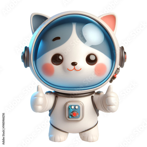 3d Cute happy cat astronaut isolated on white background, digital art