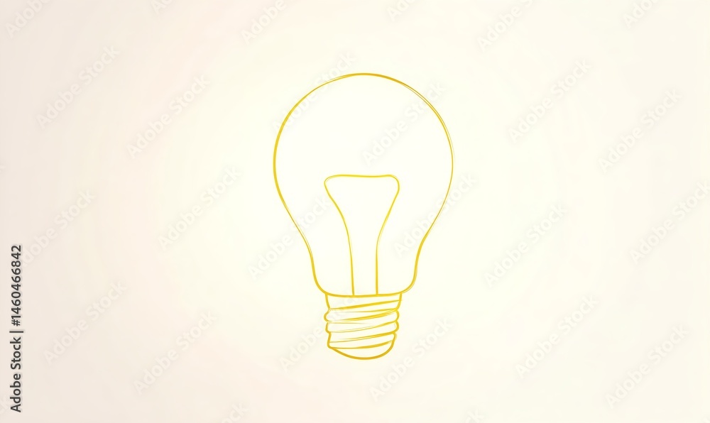 A minimal line drawing of a glowing yellow light bulb with soft neon glow on a simple background A minimal line drawing of a glowing yellow light bulb with soft neon glow on a simple background