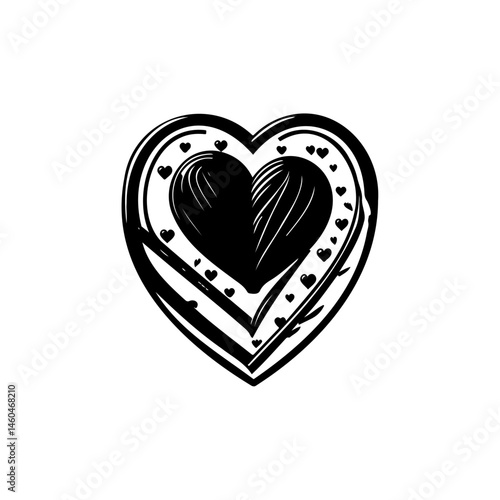 Artistic monochrome heart rendering with internal miniature hearts pattern