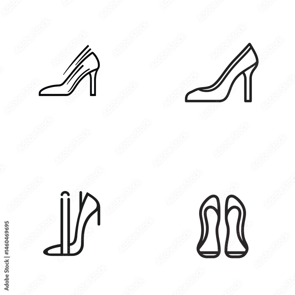 Obraz premium Four Elegant High Heel Shoes Icon Set, Thin Line Style, Transparent Background