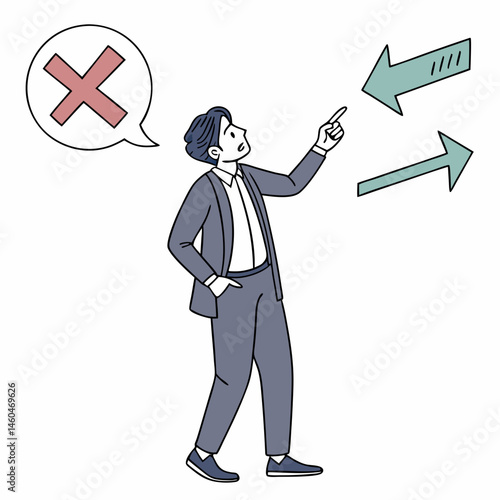 Businessman Choosing Between Wrong And Right Directions With Arrows Illustration