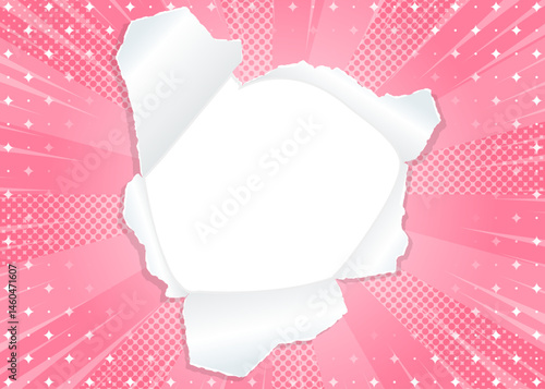 サンバーストと穴の空いた紙の背景素材、ハーフトーンのドット、キラキラのパターン、集中線、フレーム