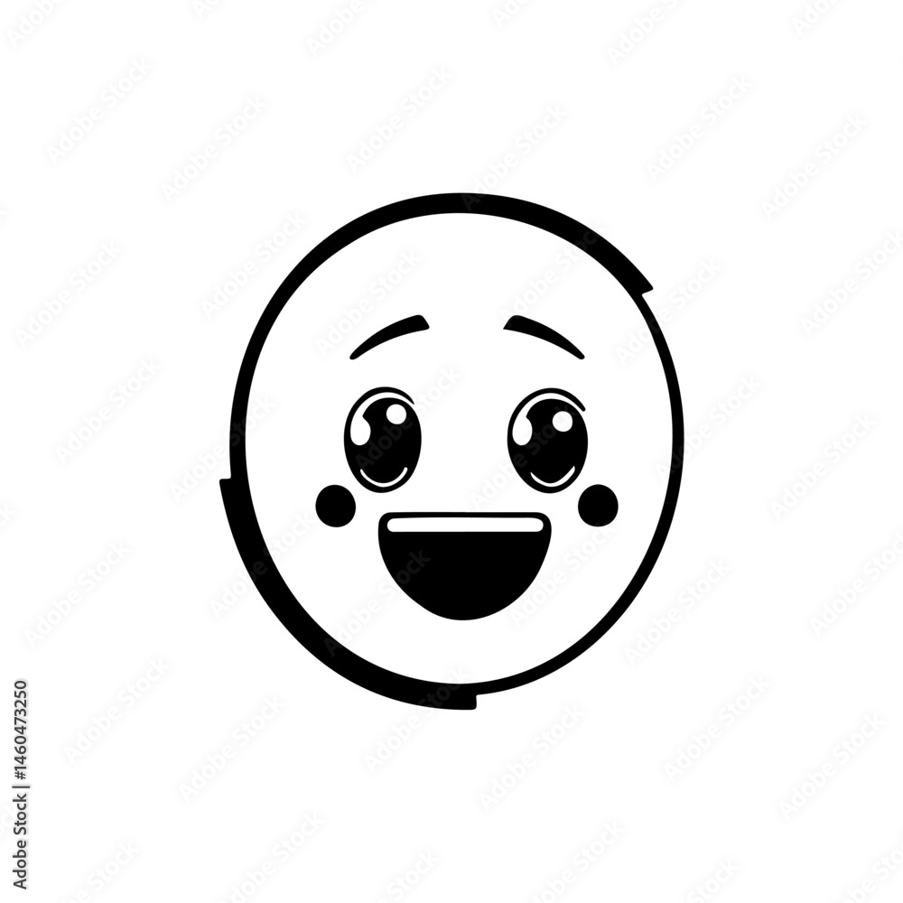 Fototapeta premium Whimsical joyful face icon with expressive eyes and charming smile expression