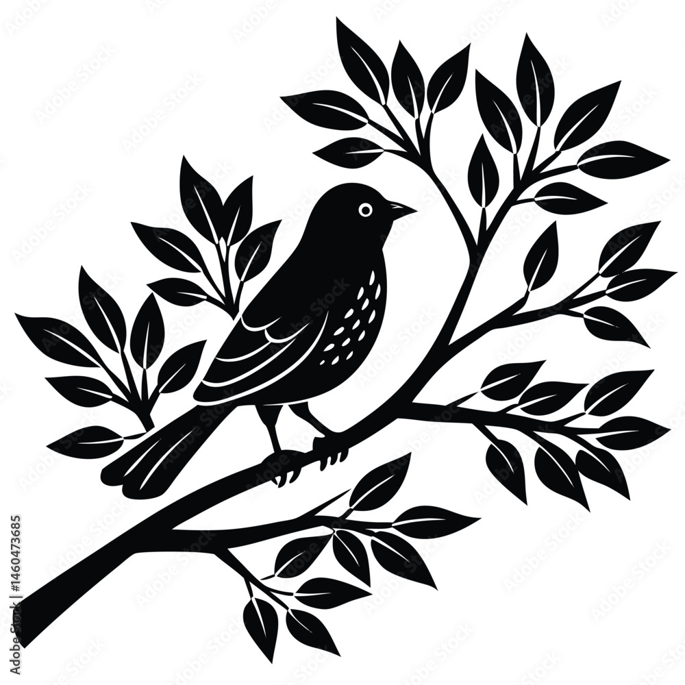 Minimalist Illustration Single Bird on a Tree Branch Minimalist Illustration Single Bird on a Tree Branch