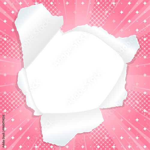 サンバーストと穴の空いた紙の背景素材、ハーフトーンのドット、キラキラのパターン、集中線、正方形サイズ、フレーム