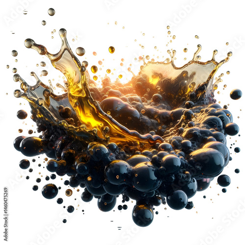 Splash of oily liquid close-up isolated on white background