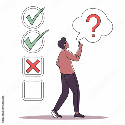 Decision Making Process With Checklist Questions And Answers Illustration