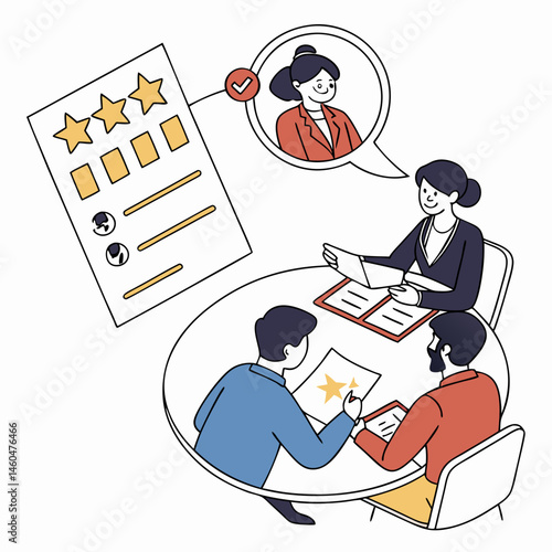Job Interview Panel Reviewing Application With Candidate Recommendation And Star Ratings
