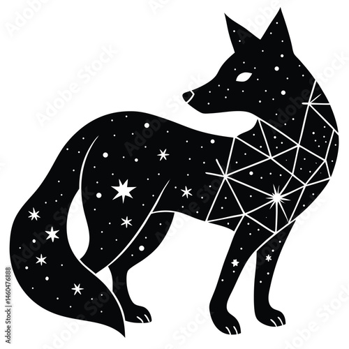 Elegant Fox Silhouette with Star Constellations Vector Design