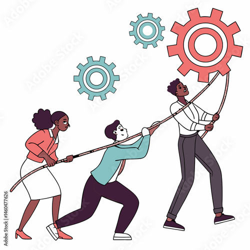 Teamwork Business Professionals Pulling Gears For Success Collaborative Effort Concept