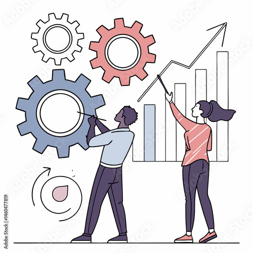 Teamwork Collaboration For Business Growth Improving Productivity With Gears And Chart