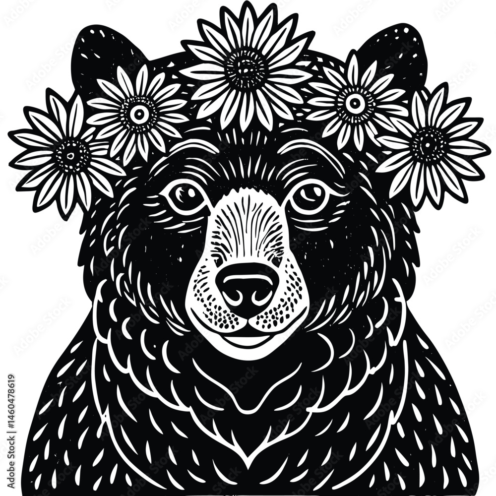 Fototapeta premium Adorable Bear Wearing a Delicate Flower Crown