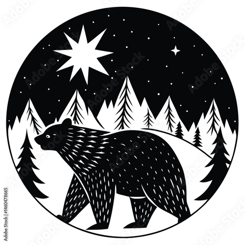 Majestic Bear Silhouetted Underneath a Sparkling Northern Star