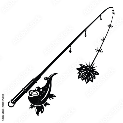 Fish and fishing rod silhouette vector