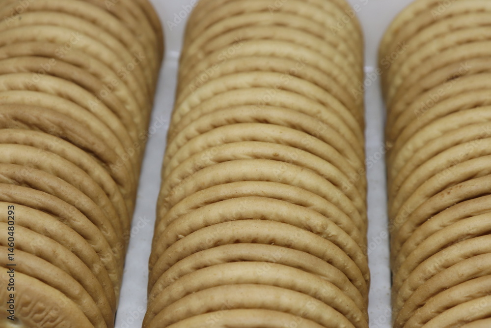 Stacked Round Crackers, Culinary, Food, Ingredients, Baked, Biscuit, Crunchy Texture