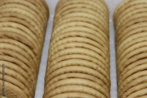 Stacked Round Crackers, Culinary, Food, Ingredients, Baked, Biscuit, Crunchy Texture