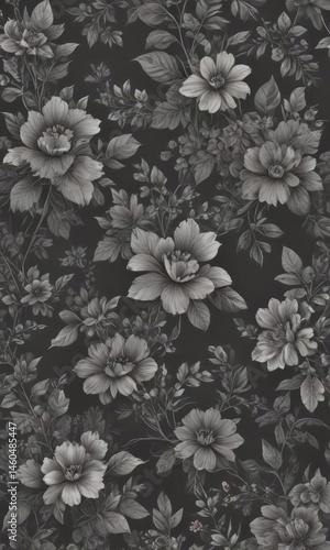 Wallpaper Mural Subtle charcoal floral wallpaper  Delicate botanical pattern, seamless repeat , charcoal, dark Torontodigital.ca