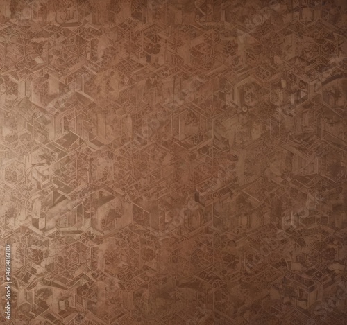 Faded brown wallpaper with intricate geometric design, peeling edges  ,  pattern,  vintage background