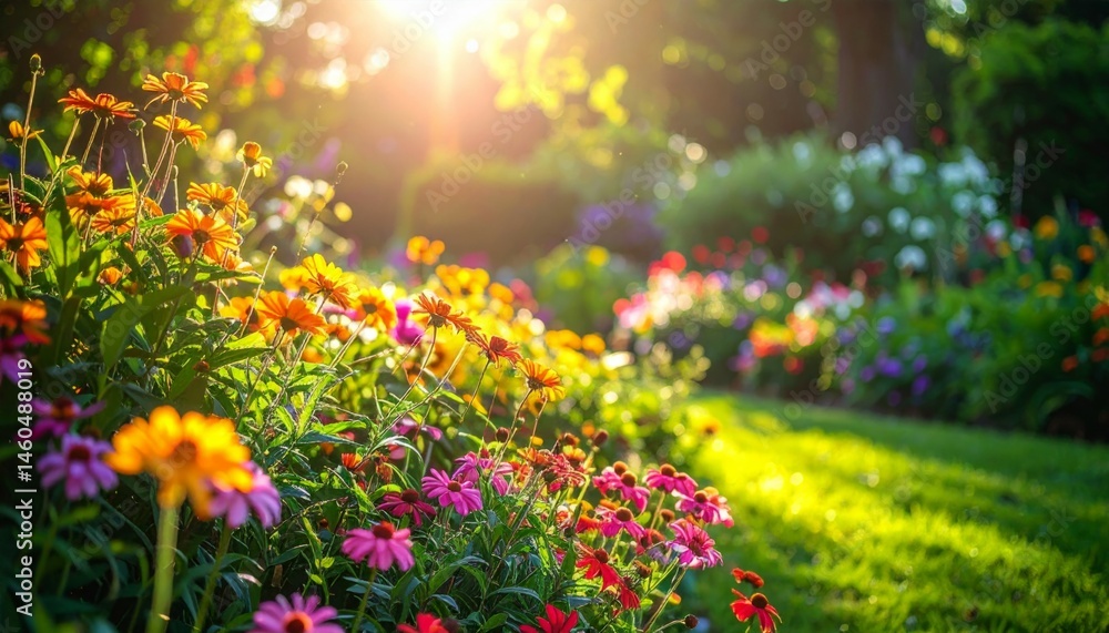 Obraz premium Vibrant Flower Garden with Colorful Blooms in Natural Light