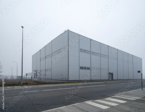 Wallpaper Mural Modern Industrial Warehouse Under Foggy Sky with Roadside View Torontodigital.ca