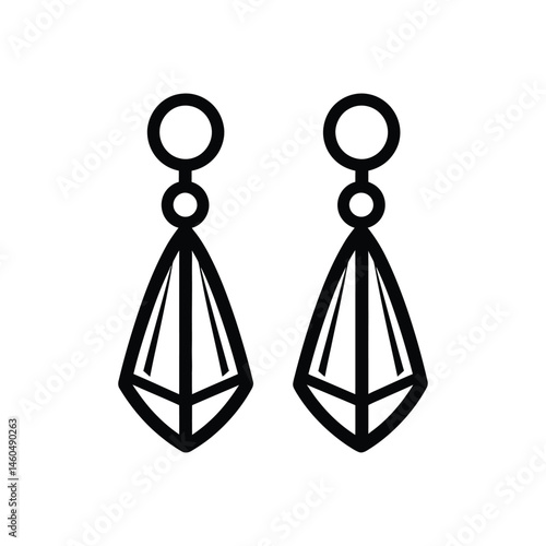 Geometric Earring Set in Line Art Style on Transparent Background, Fashion Jewelry