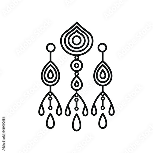 Geometric Style Dangle Ornament with Teardrop Shaped Elements on Transparent Background