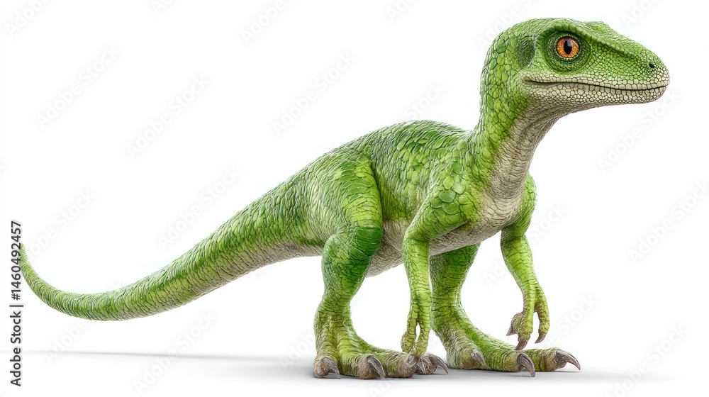 Fototapeta premium A vibrant green prehistoric creature with detailed scales and sharp claws ideal for educationa