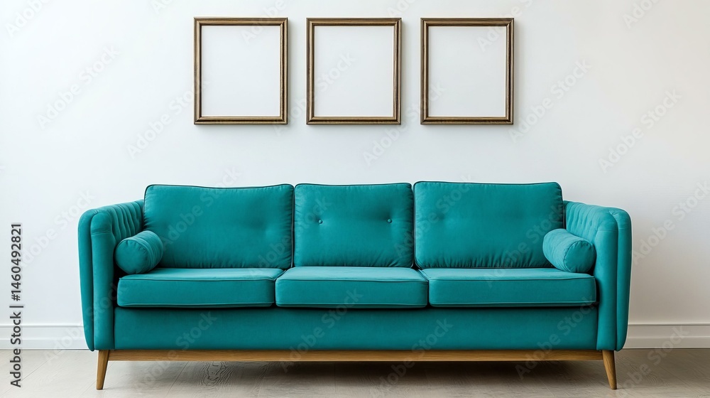 Elegant Teal Sofa With Picture Frame Mockup Interior Elegant Teal Sofa With Picture Frame Mockup Interior