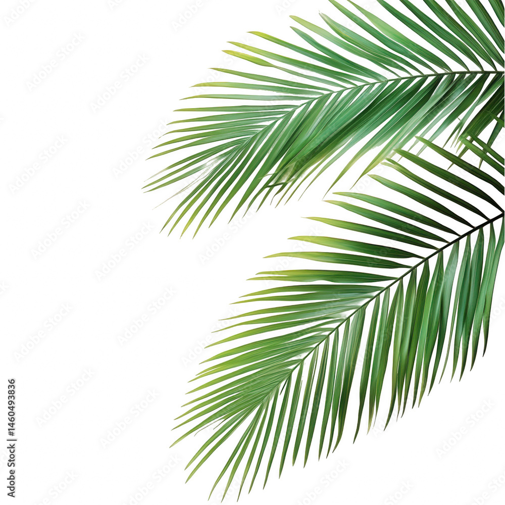 Naklejka premium Vibrant green palm fronds on tropical summer lush foliage nature leaf dark on transparent background