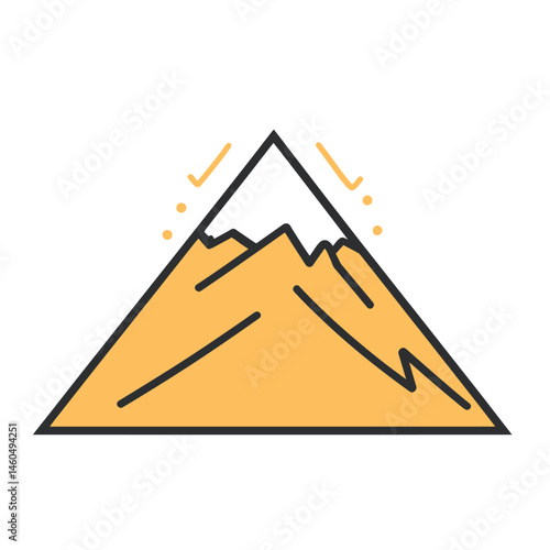 Golden Mountain Peak with Snow Vector, Mountain with Black Outline