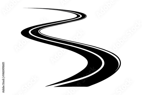Curved Winding Road Silhouette Vector: Scenic Travel Route Icons for Road Trip and Journey Design