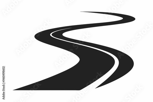 Curved Winding Road Silhouette Vector: Scenic Travel Route Icons for Road Trip and Journey Design