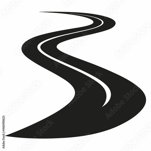 Curved Winding Road Silhouette Vector: Scenic Travel Route Icons for Road Trip and Journey Design