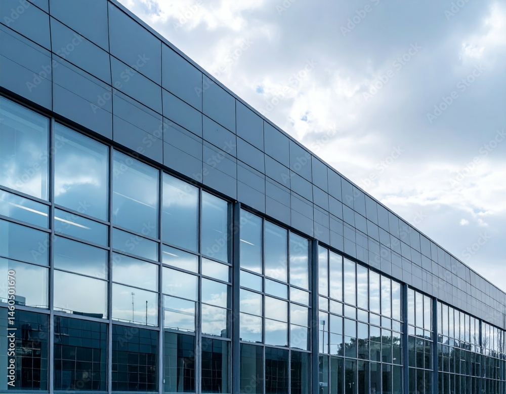 Modern Commercial Building Facade with Reflective Glass Windows Modern Commercial Building Facade with Reflective Glass Windows