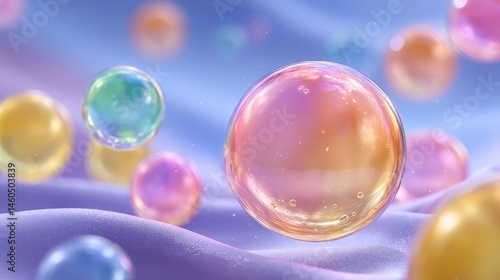 Wallpaper Mural Pastel iridescent spheres float on a soft purple fabric background A dreamy abstract image Torontodigital.ca