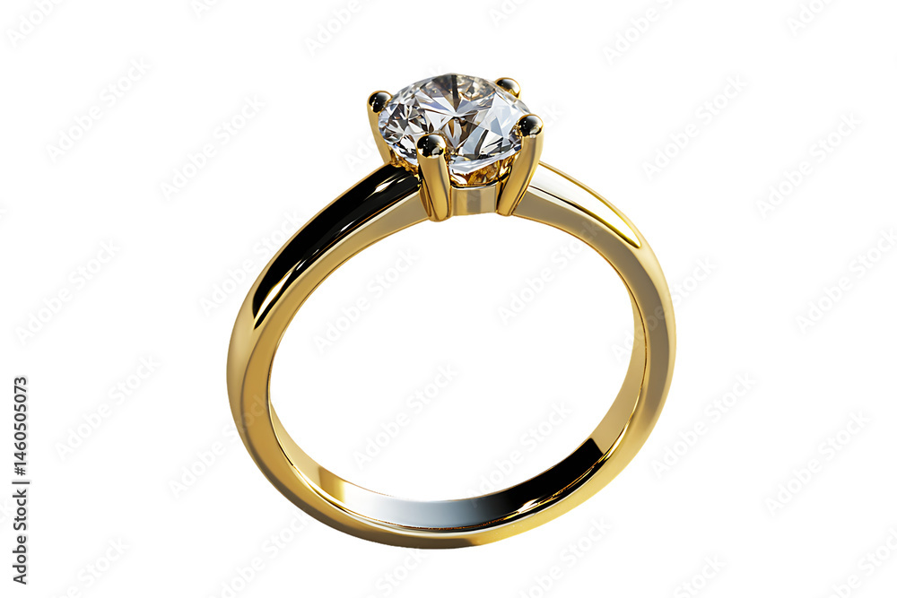 Golden ring, round brilliant cut gem, minimalist setting, isolated. Golden ring, round brilliant cut gem, minimalist setting, isolated.
