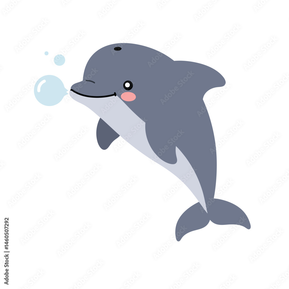 Naklejka premium Cute playful dolphin blowing bubbles underwater marine animal vector illustration cartoon style 