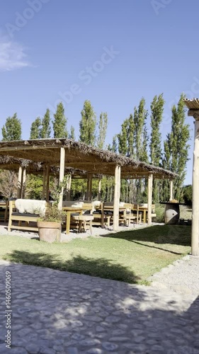 restaurant seating outside in a garden