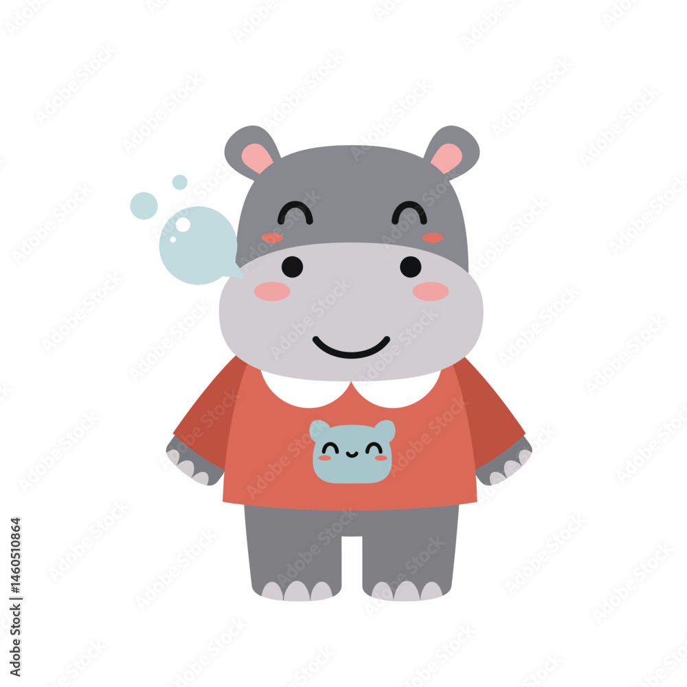 Cute cartoon hippopotamus illustration in red sweater with happy face vector design for children and fun projects Cute cartoon hippopotamus illustration in red sweater with happy face vector design for children and fun projects