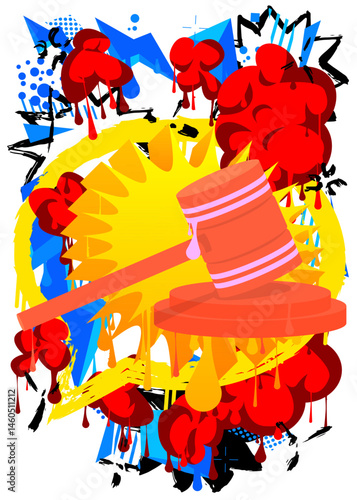 Gavel graffiti. Abstract modern street art decoration performed in urban painting style.